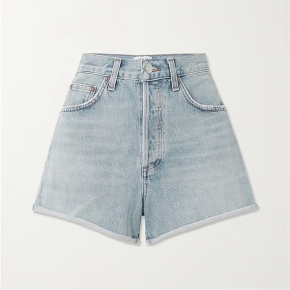 AGOLDE dee high rise rolled hem denim shorts hazard light wash rigid size 30 - Picture 3 of 14